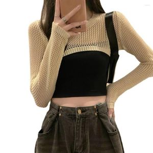 Blusas Femininas Crop Top De Malha Proteção Solar Oca Camisa Manga Longa Anti-UV Blusa Para Verão Outono Elegante Cintura Exposta