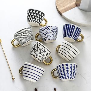 Tumblers 75ml Mini Hand Painted Espresso Cups With Gold Handle Ceramic Handmade Creative Latte Coffee Tea Mugs Irregular Home Drinkware 230725