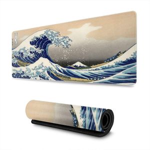 Japanses Waves Katsushika hokusai ukiyo-e The Big Wave Off Kanagawa Desk MousePad 31.5x11.8x0.12インチアミメ非滑り止めマウスパッド