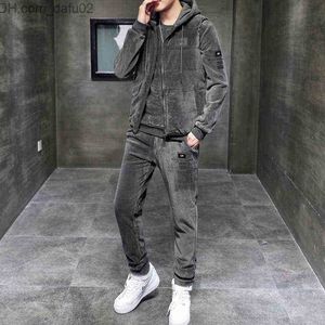 Men's Tracksuits new men's golden velvet sweater male plus velvet thick sports suit men autumn and winter suit casual plus size three-piece L220630 Z230725