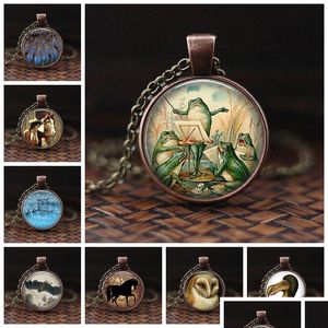 Pendant Necklaces Peacock Necklace Handmade Statement Vintage Glass Round Pendent Jewelry Art Print Accessories Drop Delivery Pendants Dhulb