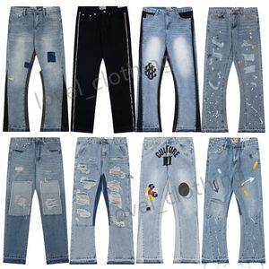 Designer Galleries Jeans Depts Mens Pants Fashion Hole Splash Ink Graffiti Print tvättad tyg Höggata Kvinnor Casual Plus Size M-XXL