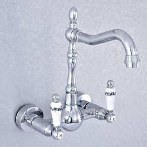 Mutfak Muslukları Yıkama Havza Musluğu Krom Pirinç Çift Tapı Banyo Lavabo Muslukları Döner Spout ve Soğuk Su Tap 2SF546