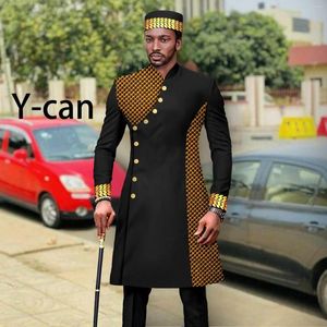 Men's Tracksuits African Clothes Men Fashion Wedding Suit 3 PCS Set Slim Fit Blazer Embroidery Jacket And Trousers Match Muslim Caps