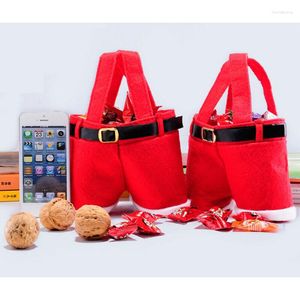 Gift Wrap Christmas Candy Wine Bottle Bag Red Santa Claus Suspender Pants Trousers