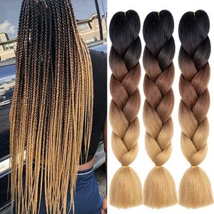 Estensioni dei capelli intrecciati jumbo Capelli intrecciati Kaneka Pre-allungati Afro 24 pollici Ombre Capelli sintetici colorati a tono multiplo per trecce intrecciate J3