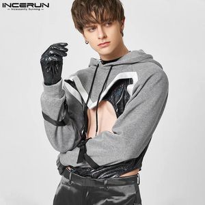 Mens Hoodies Sweatshirts Men Patchwork Hooded Streetwear Lång ärm Sexig oregelbunden parti Fashion Male Crop Tops Incerun S5xl 230725