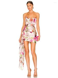 Casual Dresses Sexy Strapless Floral Print Mini Dress Summer Women Off Shoulder Irregular Draped Flower Bodycon Evening Club Party