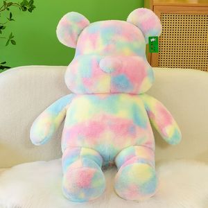 Wholesale high quality large colorful bear plush toys tie dye rainbow bear doll throw pillow sofa decoration holiday gift