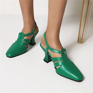 Dress Shoes Fashion High Heels Shoes Ladies Closed Toe Summer Sandals For Women Hoof Heels Blue Green Beige Party Shoes Female Elegant 230724