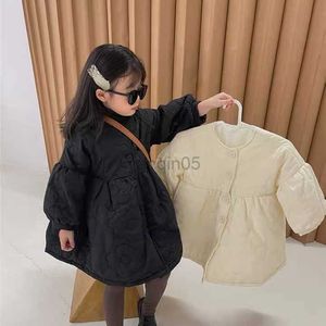 Casaco de penas 2023 Sweet Kids Clothing Thickened Warm Girls Jacket Baby Children Cotton Coat Single Breasted Dress Girls Outwear HKD230725