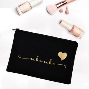 Personlig sminkpåse Anpassad namn Canvas Cosmetic Case Wedding Bachelorette Party Gifts Bridesmaid Gold Letter Print Holiday