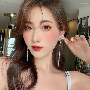 Dangle Earrings Fashion Heart Bow Zircon Tassel Stud Earring Retro Black Square Prismatic Rhinestone Hoop For Women Girl Jewelry Gifts