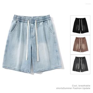 Mäns shorts solid färg casual denim sommar lös rak bred ben mode retro ungdom gata manlig baggy korta jeans