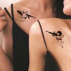 Waterproof Temporary Tattoo Stickers Love Angel Cupid Gun Tattoo Flash Tattoo Shoulder Clavicle Female Male