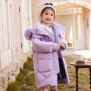 Down Coat Girls Fur Hooded Down Jacket Zipper Children Winter Jacket Warm thicken Windbreak Outwear 3 4 5 6 7 8 T HKD230725