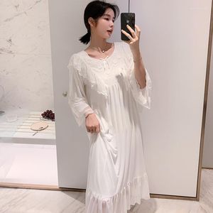 Women's Sleepwear Nightdress Plus Size Lace Cotton Home Dress Loose Babydoll Nightgown Long White Princess Style Women Summer Mesh Night