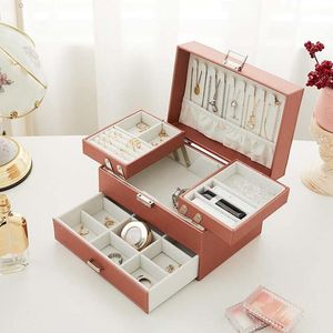Dreischichtige Schmuck-Organisationsbox, große tragbare Ohrring-Aufbewahrungsbox, PU-Halsketten-Display, Geschenk für Juwelierin Joyero 230725