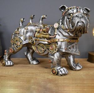 装飾的なオブジェクト図形の機械的なパンク犬のフィギュア樹脂クラフトスチームパンクブルドッグ犬樹脂彫像窓飾りホームテーブルデスクトップ飾り230724