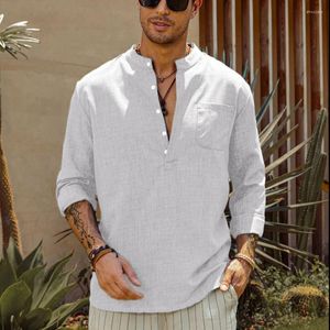 Erkekler rahat gömlek 2023 moda bluz pamuk keten gömlek yaz erkek gevşek üstler uzun kollu tees erkekler günlük