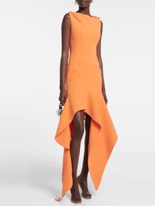 Lässige Kleider BEVENCCEL Sommer Damen Orange Sexy Asymmetrische Rüschen Ärmellos Enges Verbandkleid Elegante Promi-Party 2023