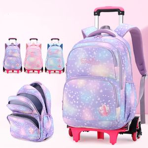 Backpacks dziecięcy torba szkolna Zestaw z kółkami Student Backpack Girl Cart Bag Cute School Torba Rolling Wheel Plecak 230720