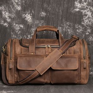 Duffel Bags Retro Brown Men's Handbag Crazy Horse Leather Large Capacity Travel Bag Business Weekend One Shoulder Messenger Bag 230724