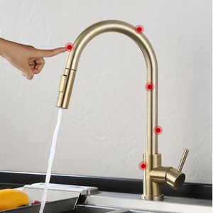 Pull Out Sensor Kitchen Faucet Brushed Gold Sensitive Touch Control Faucet Mixer Kitchen Touch Black Sensor Kitchen Mixer Tap