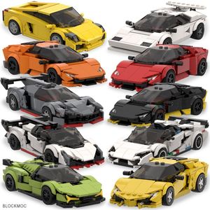 عمل لعبة Action Moc Brick Lambo Poison V2 Gallardo Hurricane Aventador SVJ Countach Sian Miura Racing Champion Block Vintage Car Toy 230720