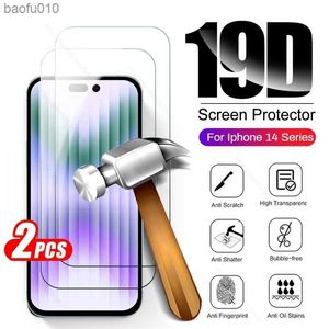 iPhone14の2PCS強化ガラス14 Pro Max Protective Glass I Phone 14 Promax Armor Safty Screen Protector HD Film Cover L230619