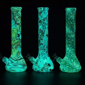 Beaker Bong Cool Patterned 13,6 pollici Glow In The Dark Pipa ad acqua in silicone alta infrangibile per fumare cera di tabacco alle erbe secche