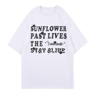 Men's T Shirts Graphic LACIBLE Flowers Harajuku Letter Summer Men Women Tee Shirt Fashion Casual Loose Short Sleeve Tops Cotton White