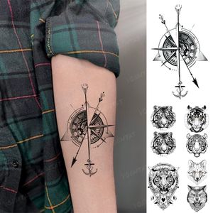 Vattentät tillfällig tatuering klistermärke klocka kompassfartyg förankring tiger varg cool flash tato man arm kroppskonst falska tatoo kvinna barn