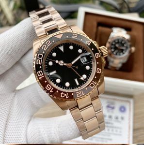 2023 Black Mechanical Men Watch GTM 24 Jewels Two Tone Rose Gold Oyster Strap Ceramic Insert