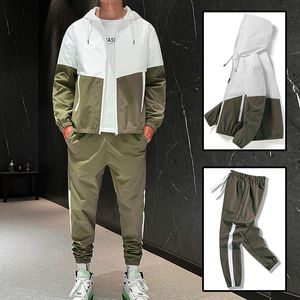 Herrspår 2023 Hiphop Suit Man Set Track Suits Sweatsuit Man Tracksuit Mens Set Pant Zipper Pockets Outwear 2PC Jacket Pants 230724