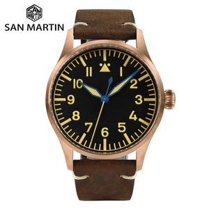 Altri orologi San Martin 41mm Cusn8 Bronze Pilot Watch NH35 Automatic Mechanical Men Military Simple Sapphire 10Bar Leather Relojes 230725