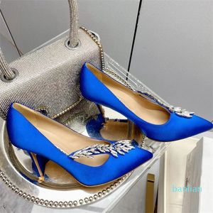 Luxury brands women Sandals pumps high heels silk Stain 105mm Jewel Buckle Pumps Blue black Red 35-42 with originals box