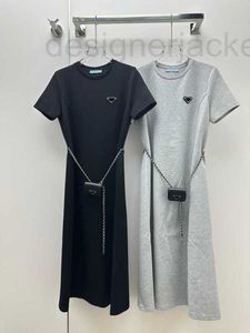 Basic & Casual Dresses Designer Sashes Womens Long Dress Pure Cotton Short Sleeves Summer T Shirts Letter Triangle with Waist Bag Belt SML JHIB
