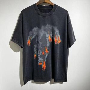 メンズTシャツハイストリートカジュアル汎用ティー特大のTシャツビンテージウォッシュストリートウェアクロップトップウーマン服