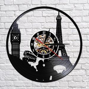 Duvar Saatleri Paris Londra Seyahat Temalı Kayıt Saat Kulesi Büyük Ben Benzersiz Landmark Art Retro Saat