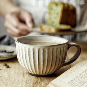 Copos Pires Retro Áspero Cerâmica Drinkware Chá de Água Puxe Flor Latte Boca Grande Café da Manhã Sobremesa Decoração de Casa Conjunto de Canecas de Café