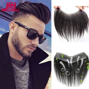 Bangs JINKAILI Synthetic Forehead Hairline Toupees Men's Straight V Style Hair Piece Hair Extension Natural Black Hair Bangs Hairpiece 230724