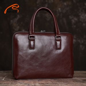 Bortkyror Vintage Men s portfölj äkta läder Original Casual Handbag Man Business Shoulder Bag Brown för 14 tum Laptop Nupugoo 230724