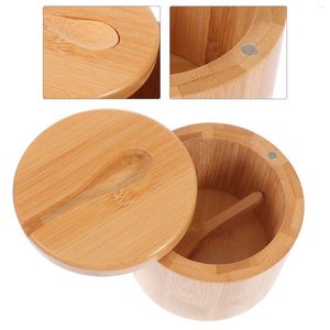 Storage Bottles Rack Kitchen Supply Salt Jar Glass Container Condiment Canister Bamboo Seasoning Holder Wooden Stand