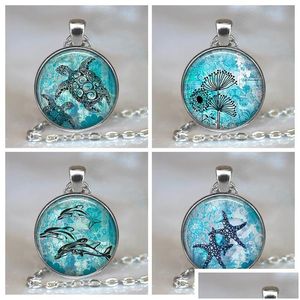 Pendant Necklaces Blue Ocean Starfish Turtle Dolphin Sier Color Jewelry Classic Glass Cabochon Necklace And Pendants Fashion For Women Dhzwx