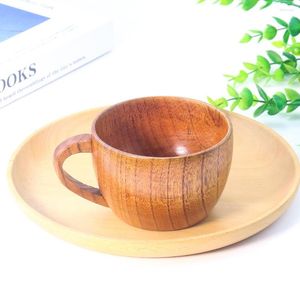 Tazze Piattini 1PC Giuggiola naturale Tazza di legno Caffè Latte Bicchieri Famiglia Quotidiano Cucina Semplice manico in legno Tazza Strumento Sala da pranzo Stoviglie