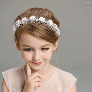 Fermagli per capelli Fascia per diadema per bambini Fascia perla per ragazza Fiore in stile coreano Po Shoot Crystal White