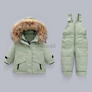 Piumino 2023 Ragazzino Vestiti invernali Set Vera pelliccia Piumino per bambina Cappotto Addensare Calda tuta da bambino 1-4 anni Tuta da neve per bambini HKD230725