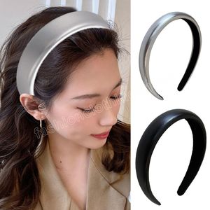 Tiaras de couro PU acolchoadas prateadas da moda para mulheres Faixas de cabelo largas sólidas para meninas Faixa de cabelo para meninas Acessórios de cabelo presente