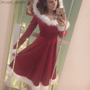 Temel gündelik elbiseler rahat elbiseler yıl Noel elbisesi kadınlar yetişkin Noel Baba geliyor seksi uzun kollu peluş peluş sıcak kapşonlu süslü 220926 z230725